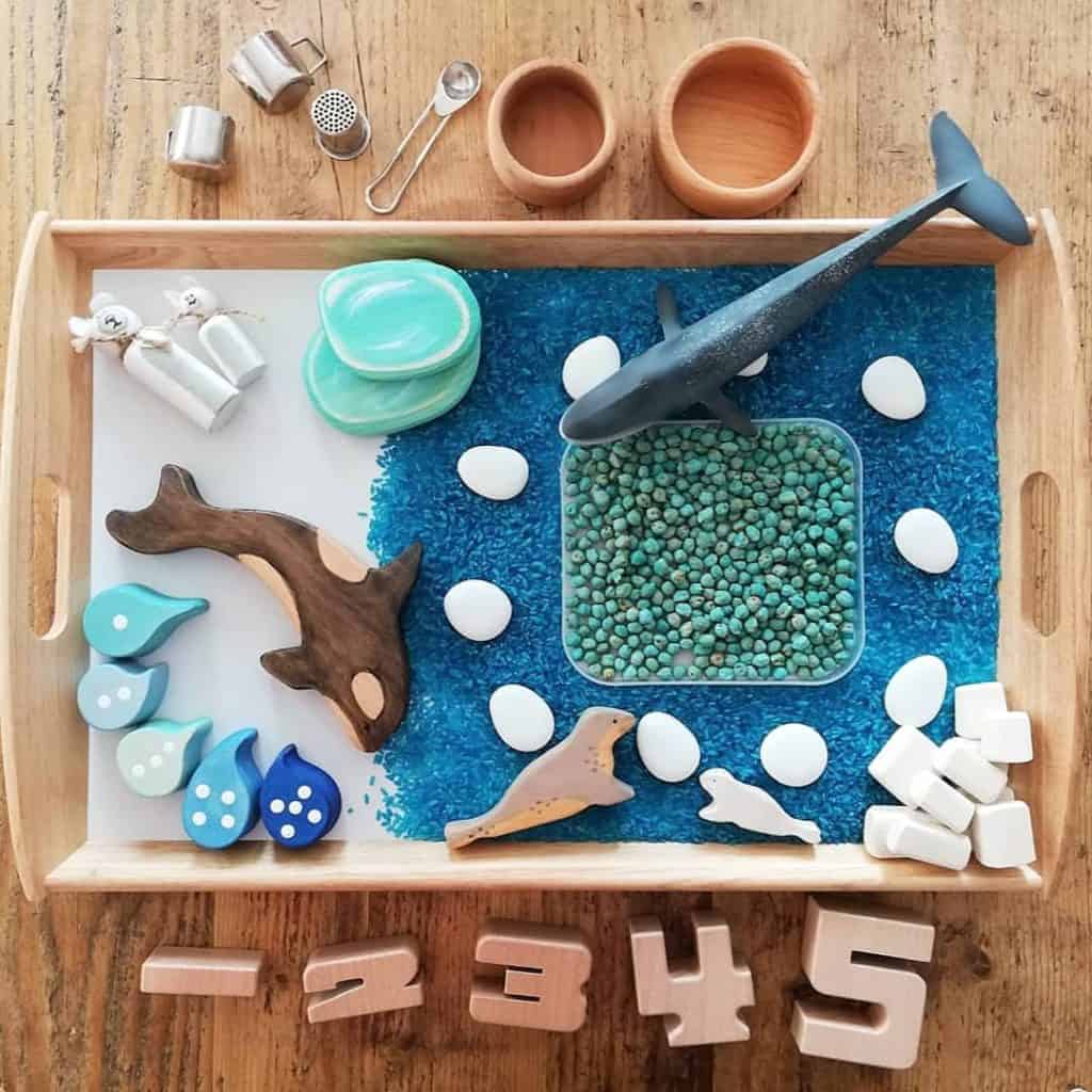 winter wonderland, riceplay, sensory play, creative play, waldorf inspired, wooden toys, learning through play, invitation to play, loose parts