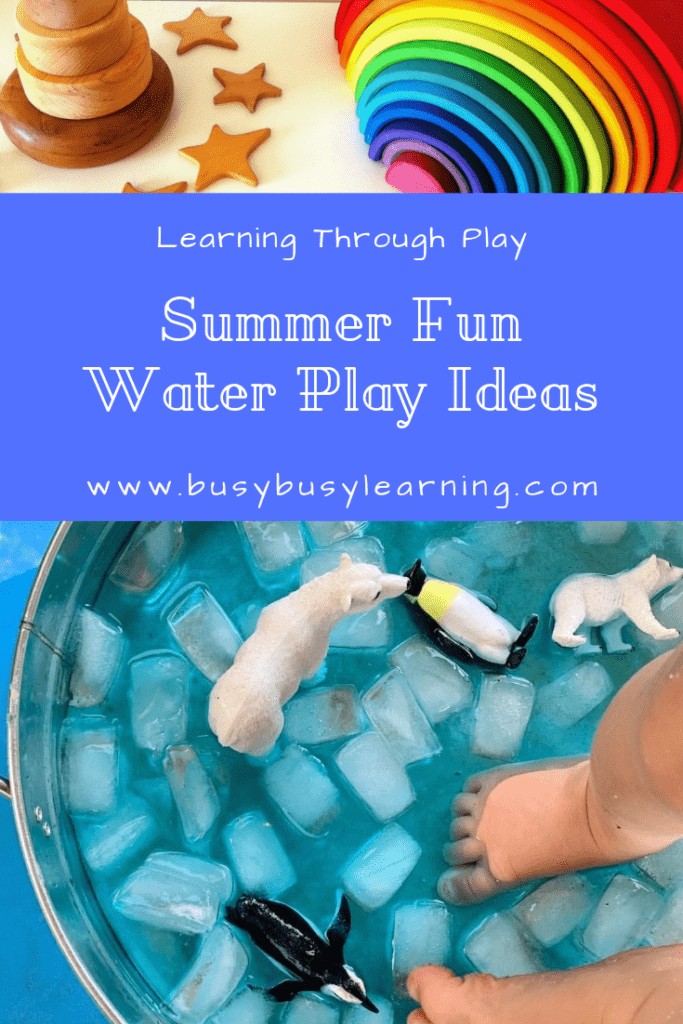 Blog Post Summer Fun Water Play - Ice and animals in a tray with child's feet in