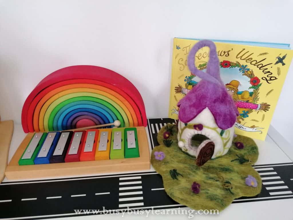 dolls house - wooden toys - ambrosius fairies - felted house - fairy house - grimms rainbow - rainbow glockenspiel - Scarewcrow's wedding - julia donaldson - singing mermaid - mermaid - ostheimer mermaid - black's toys volcano - volcano - lanka kade - dinosaurs - usborne books - Kerri's childminding - chalk houses - a seed is sleepy - enwc - exploring nature with children - olli ella - tiny - fabric doll - autumn - Gerda Muller - block play - small world play - bookish play - kids books - toy shelf - toy shelfie - toy organisation - toy organization - toy rotation - toy storage