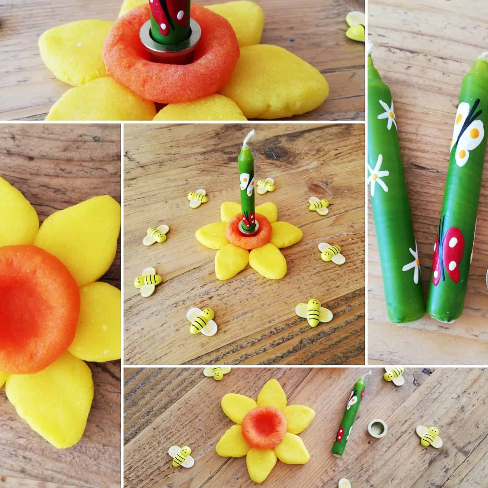 nature table - celebration rings - daffodils - candle holder - craft is therapy - making - creating - crafting - kids crafts - salt dough
