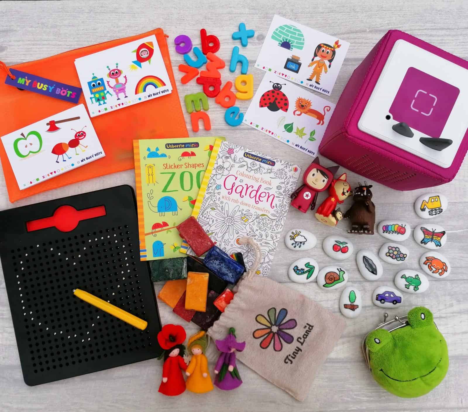 Travel play - car journey - car trips - screen free - eating out - travel toys - flight ideas - fine motor - small world - nexus magnepads - my busy bots - busy bags - quiet bags - imagistones - story stones - block crayons - waldorf - tiny land