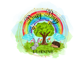 Busy Busy Logo - tree surrounded by rainbow and animals