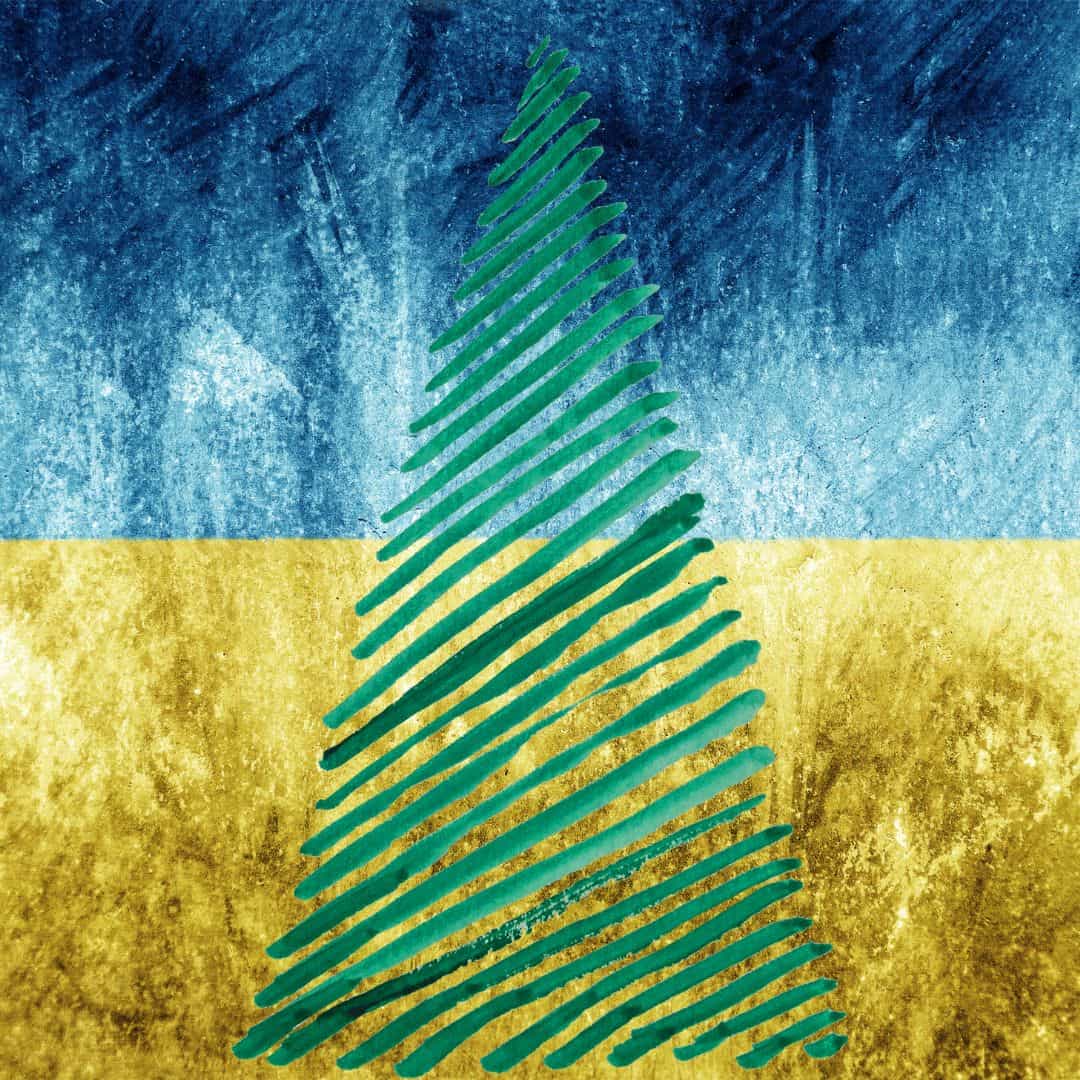 Ukraine flag colours with a graphic design Christmas tree